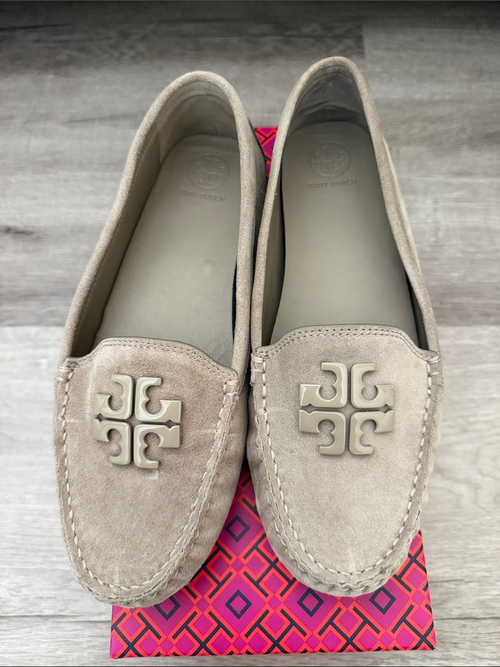 Tory Burch Suede Loafers in Light Taupe